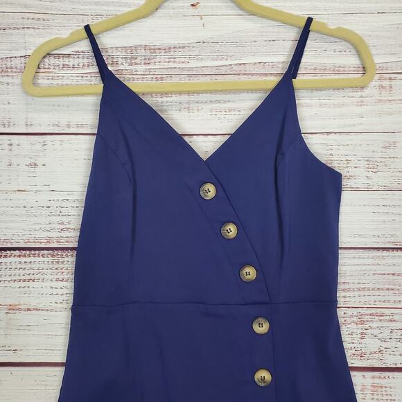 She + Sky Navy Babydoll Sundress Size M Button Accent Zip Back Slit Front NWT - Picture 3 of 12